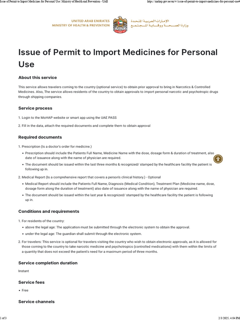 Importing Personal Medicines in UAE | PDF | Dose (Biochemistry) | Chemistry
