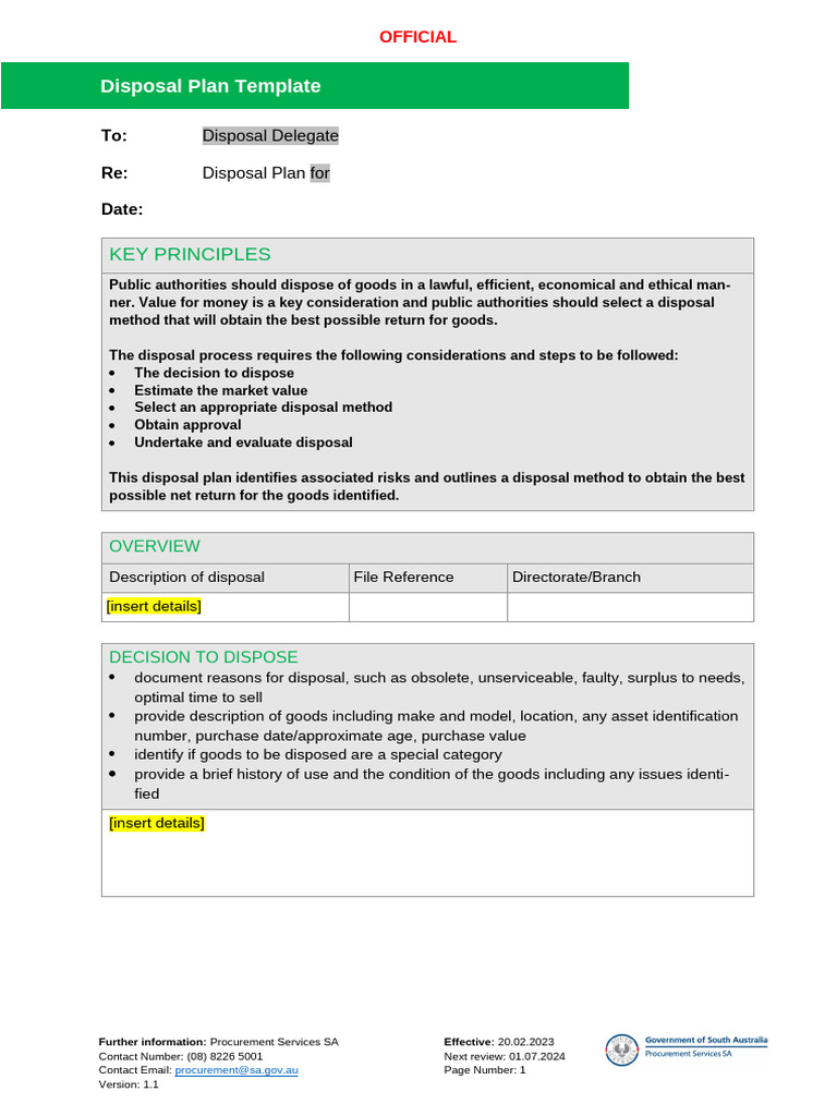 Disposal Plan Template for Public Authorities | PDF | Risk | Procurement