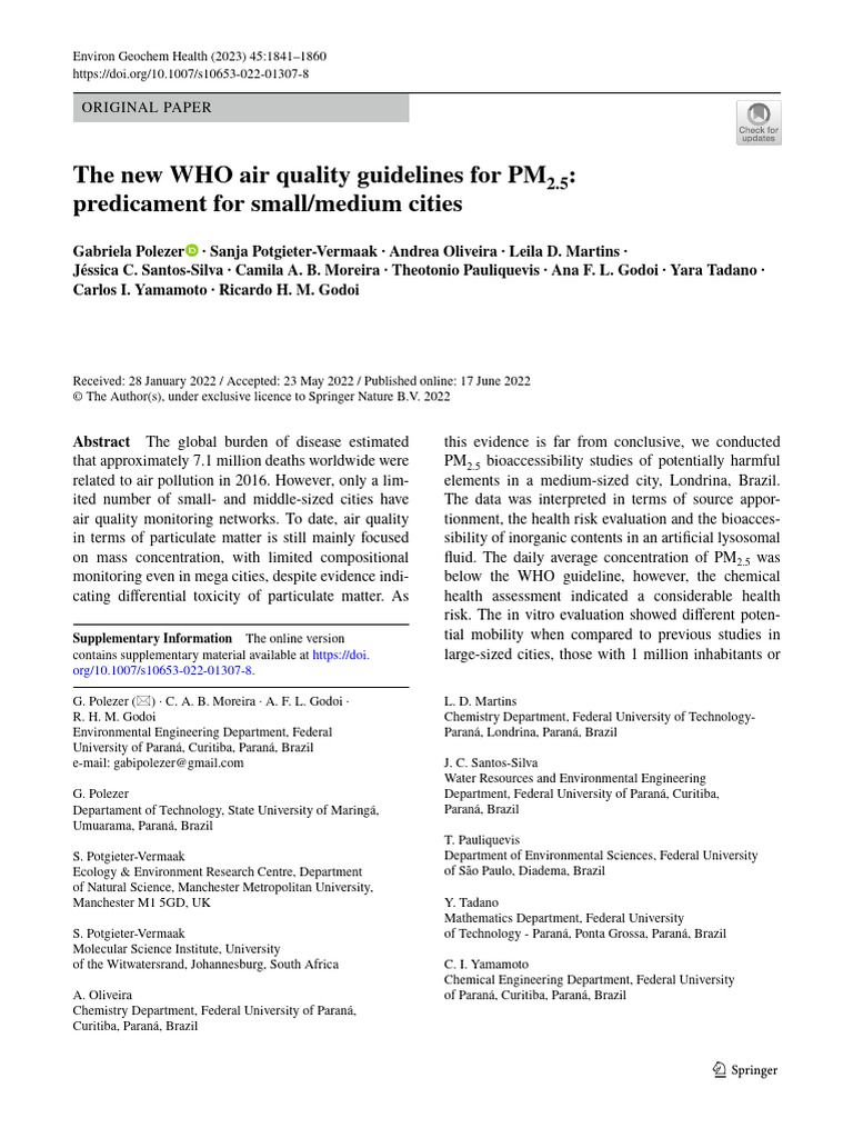 The New WHO Air Quality Guidelines For PM2.5 Predicament For ...