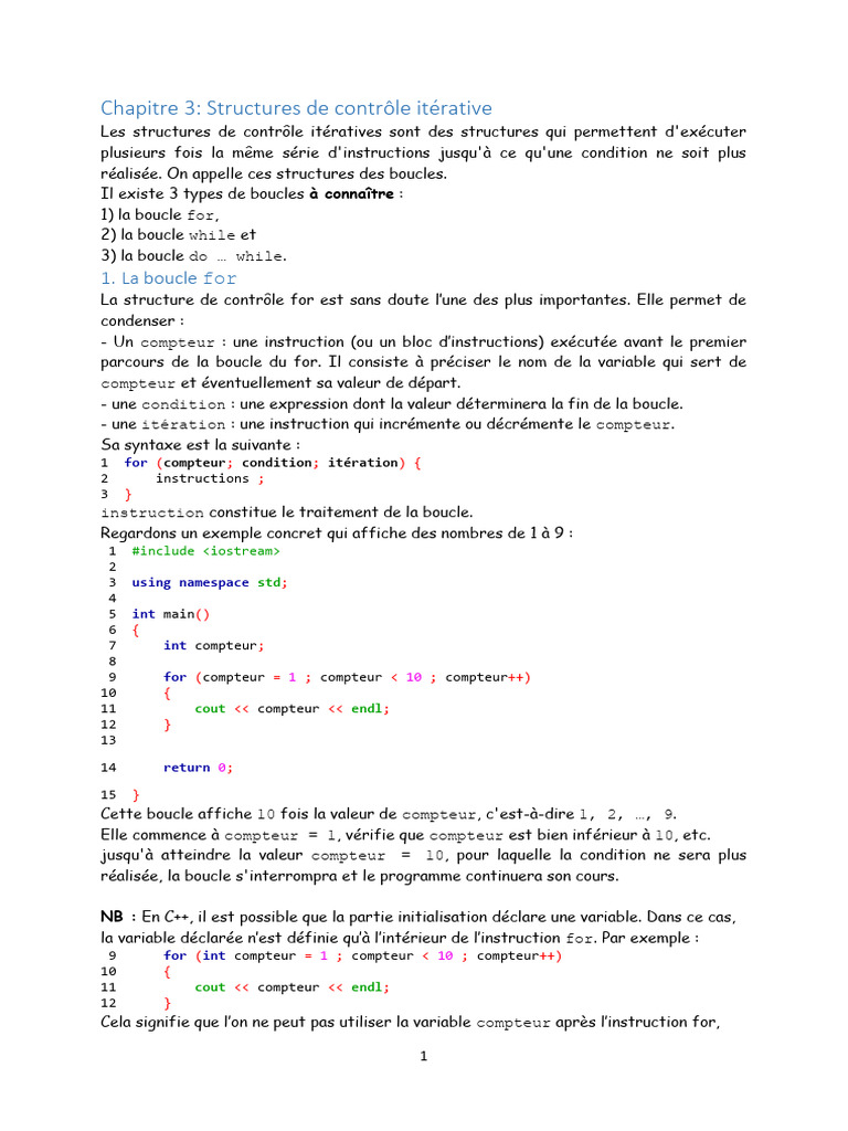 Boucles en C++ : for, while, do-while | PDF | Structure de contrôle | C