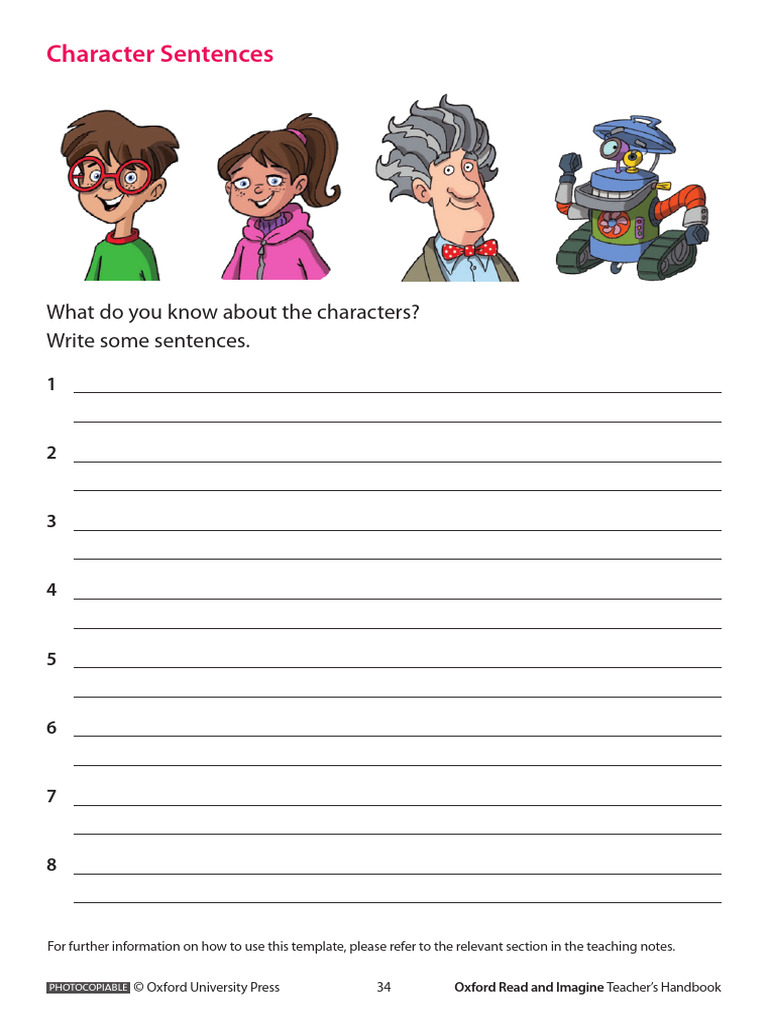 Extra Book Club Worksheets Character Sentences PDF