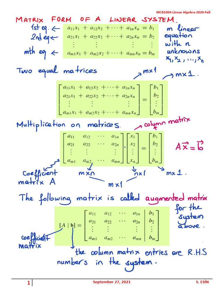 MCB1004 Linear Algebra Notes | PDF