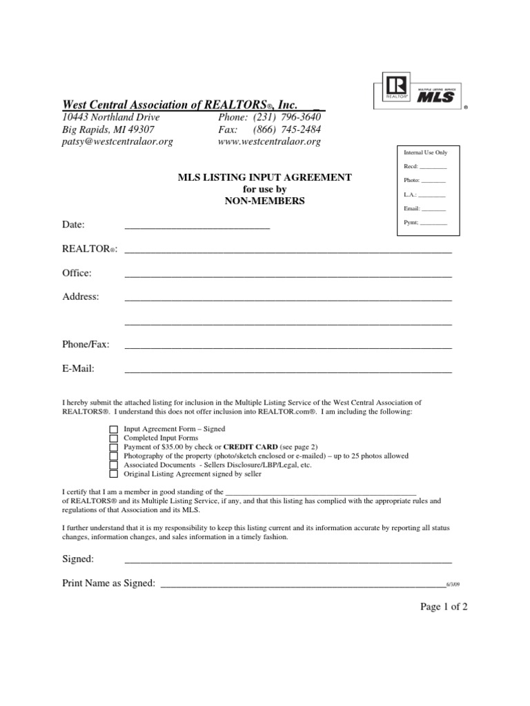 MLS Listing Input Agreement for Non-Members | PDF