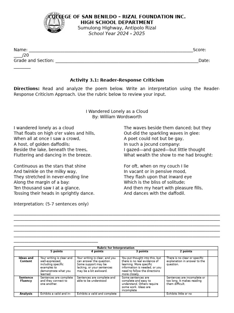 Reader-Response Criticism Activity Guide | PDF