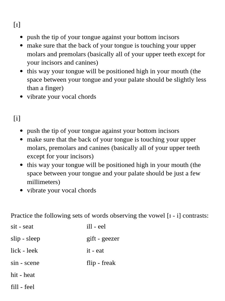Mastering English Vowel Sounds [ɪ - i] | PDF