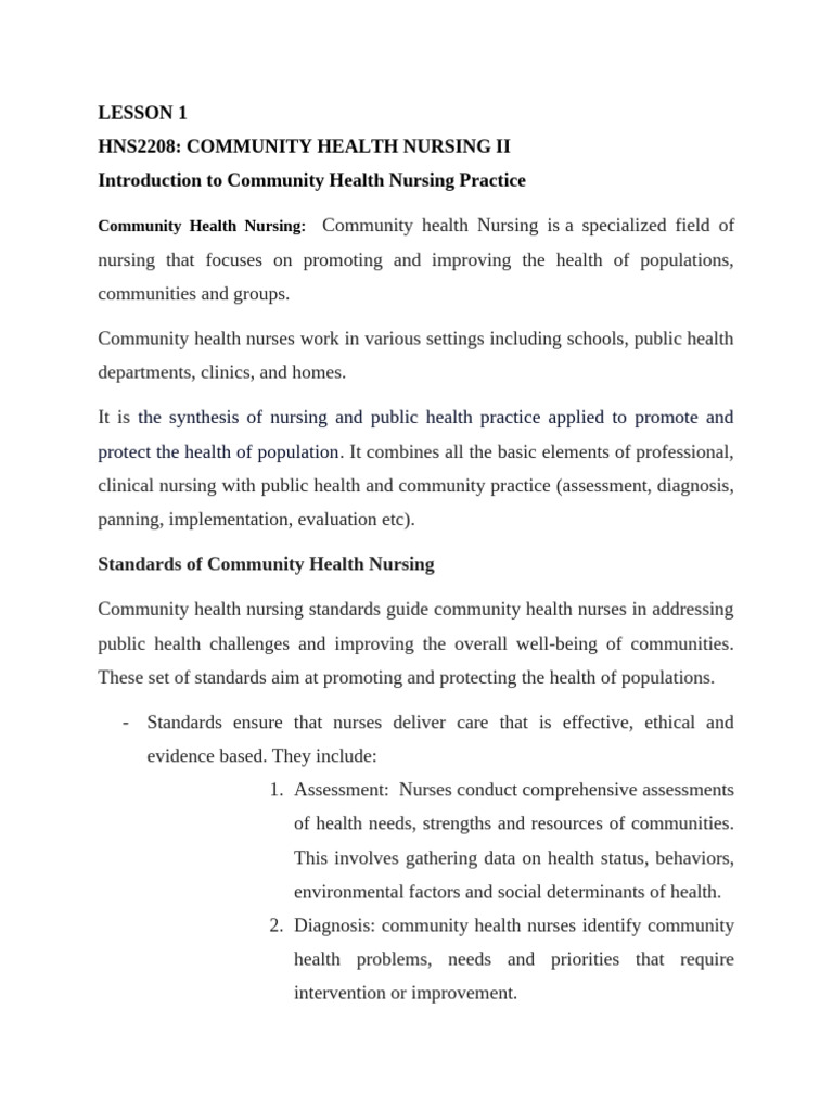 Community Health Nursing Standards Guide | PDF | Nursing | Public Health