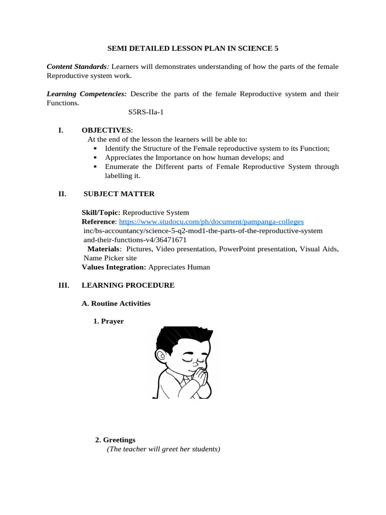 Female Reproductive System Lesson Plan | PDF | Uterus | Reproduction