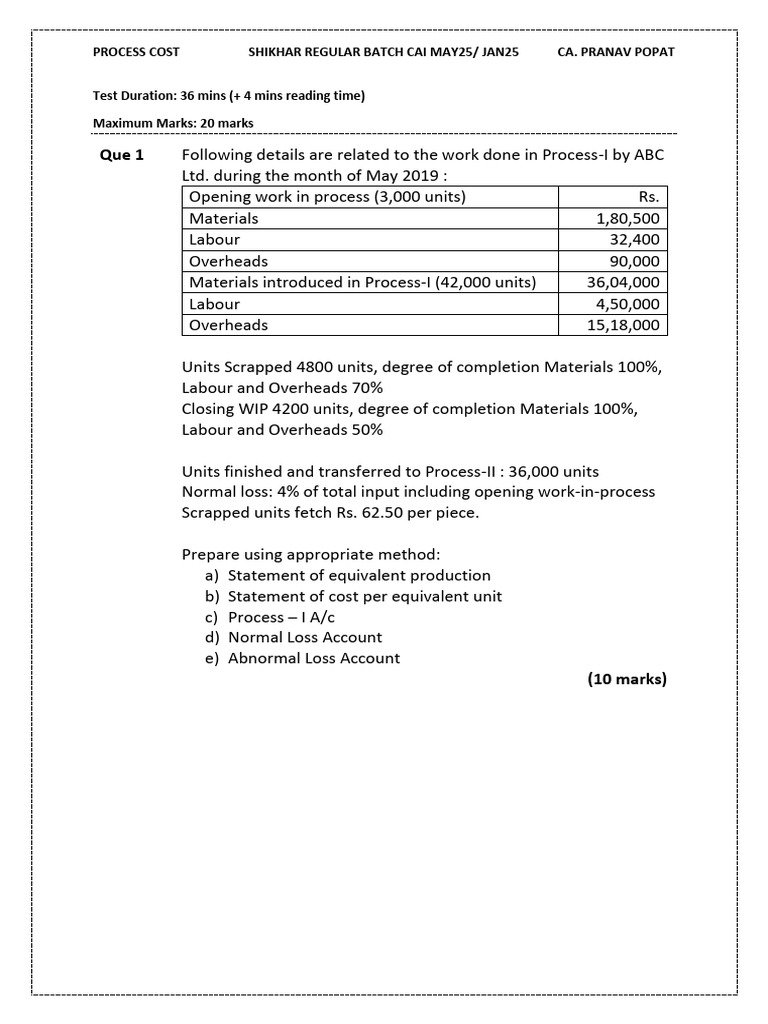 Process Costing Analysis for CA Students | PDF | Economies