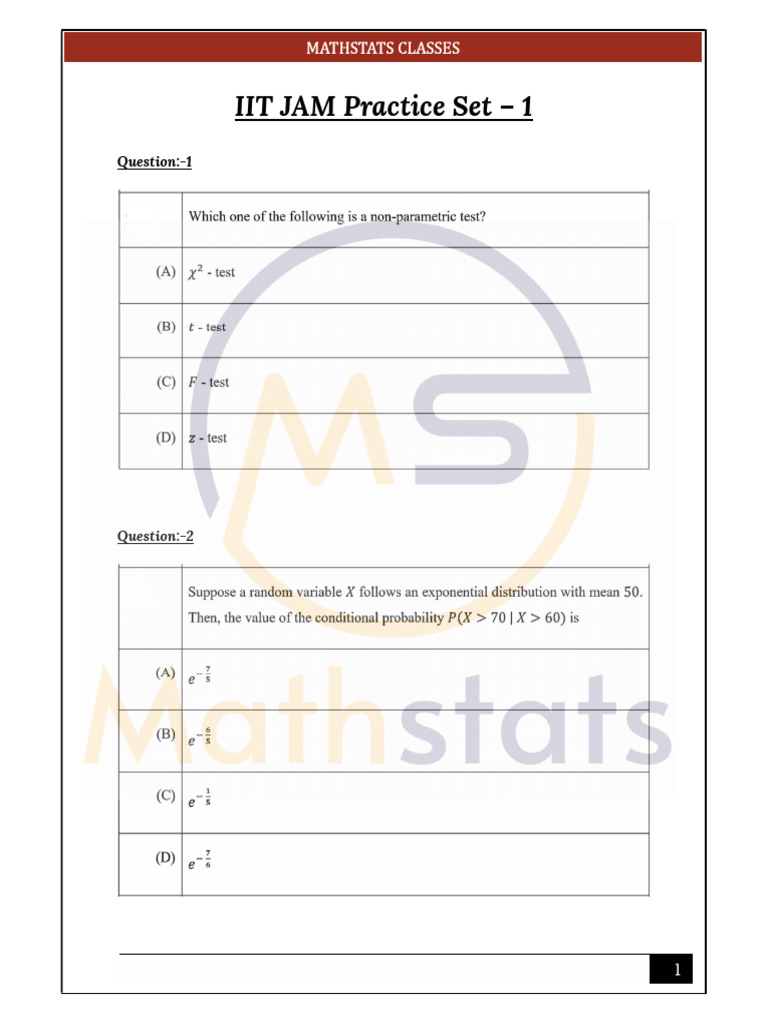 IIT JAM Math Practice Questions Set 1 | PDF