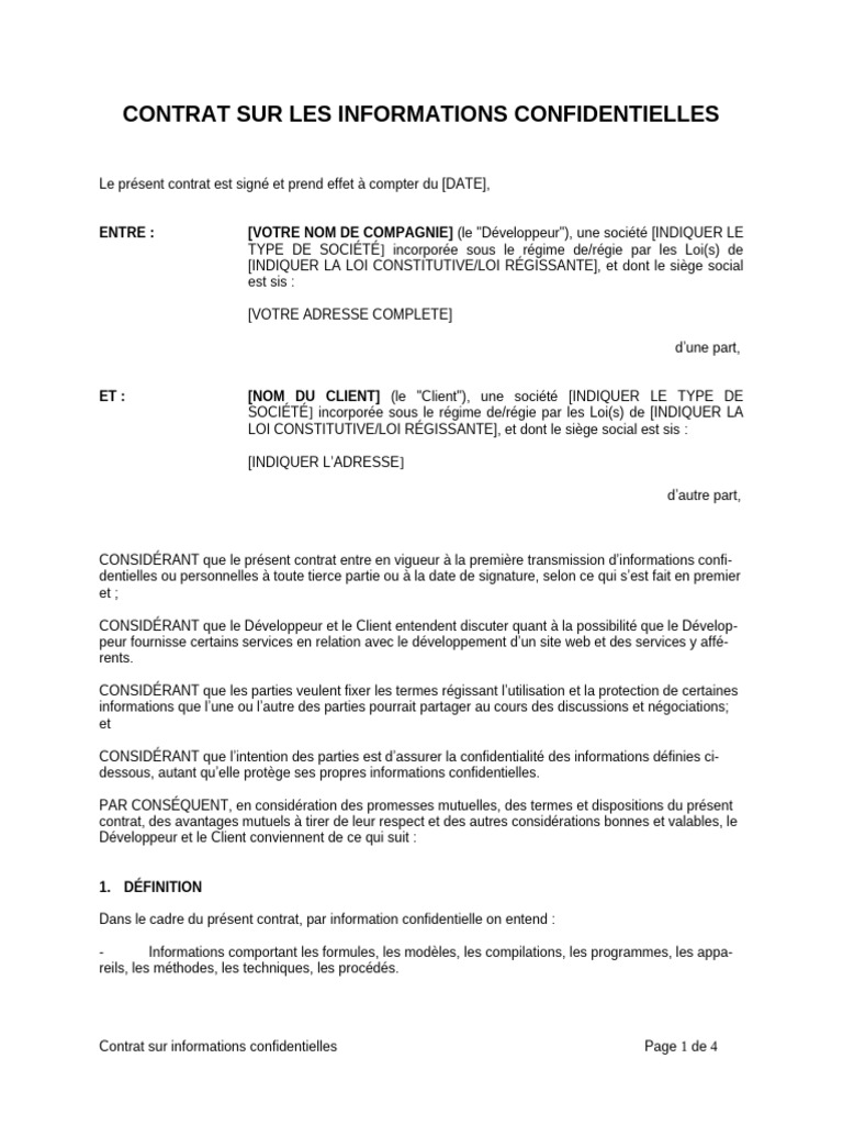 Contrat de Confidentialité et Non-Divulgation | PDF | Commercialisation ...