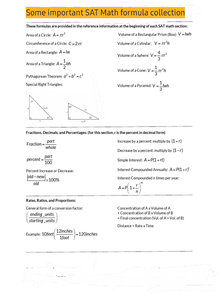Formula-Sheet-for-the-SAT 220820 201336 220820 202724 | PDF | Area | Angle
