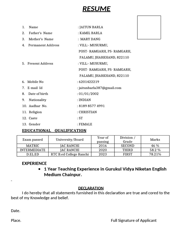 Bio Data 3 Jaitun Barla | PDF