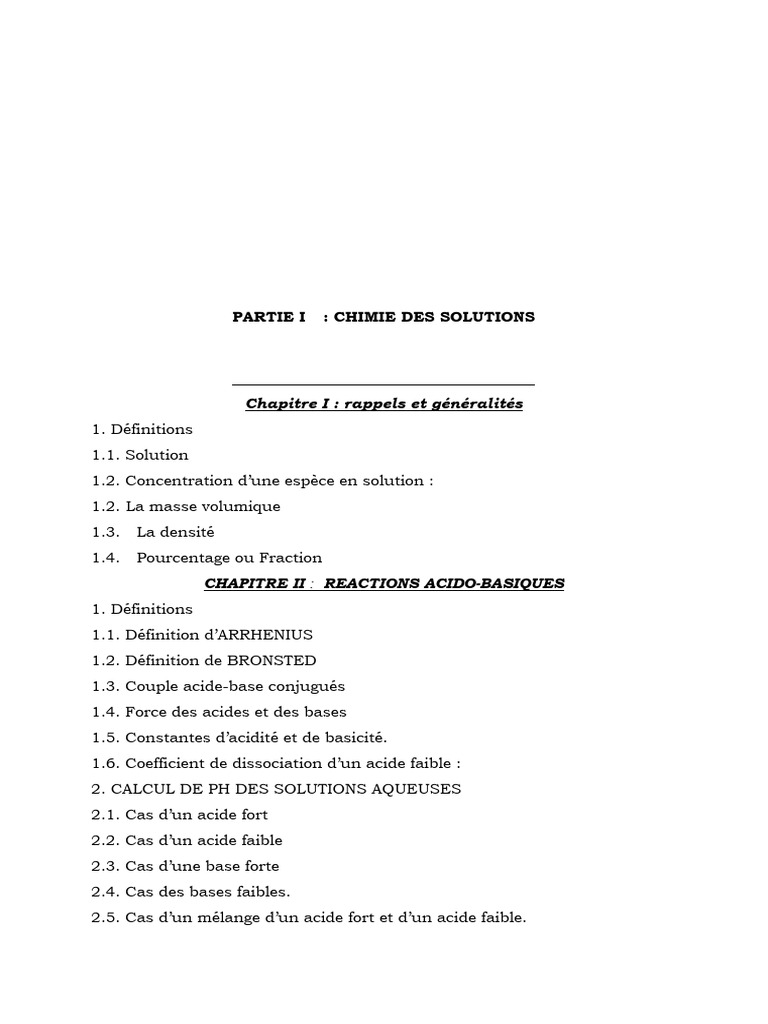 Chimie des solutions : définitions et pH | PDF | Acide | Concentration ...