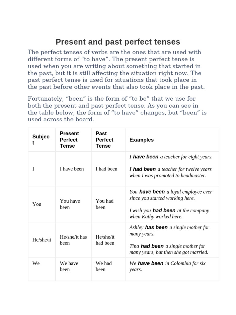 Present and Past Perfect Tenses | PDF
