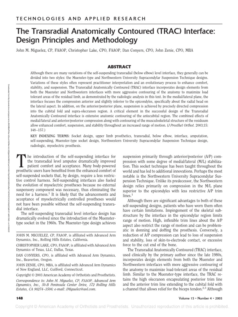 TRAC Interface: Transradial Socket Design | PDF | Prosthesis | Elbow