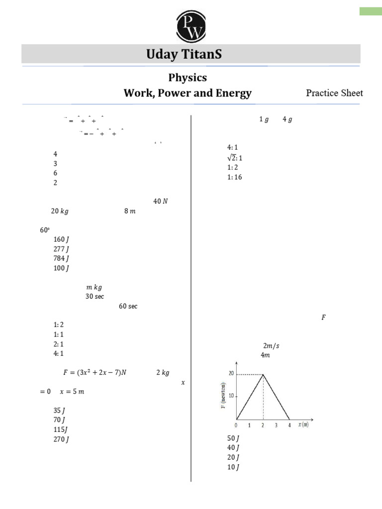Work, Power and Energy - Practice Sheet - Uday Titans | PDF | Force ...