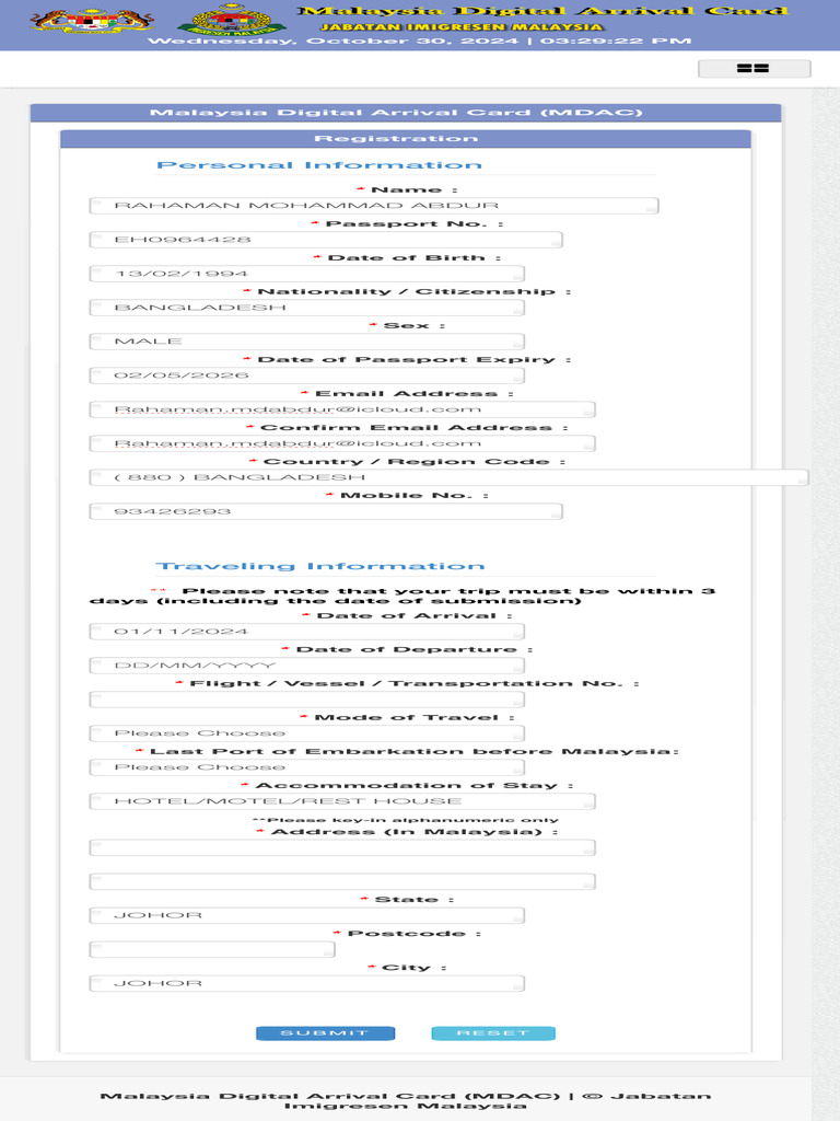 Malaysia Digital Arrival Card - MDAC | PDF