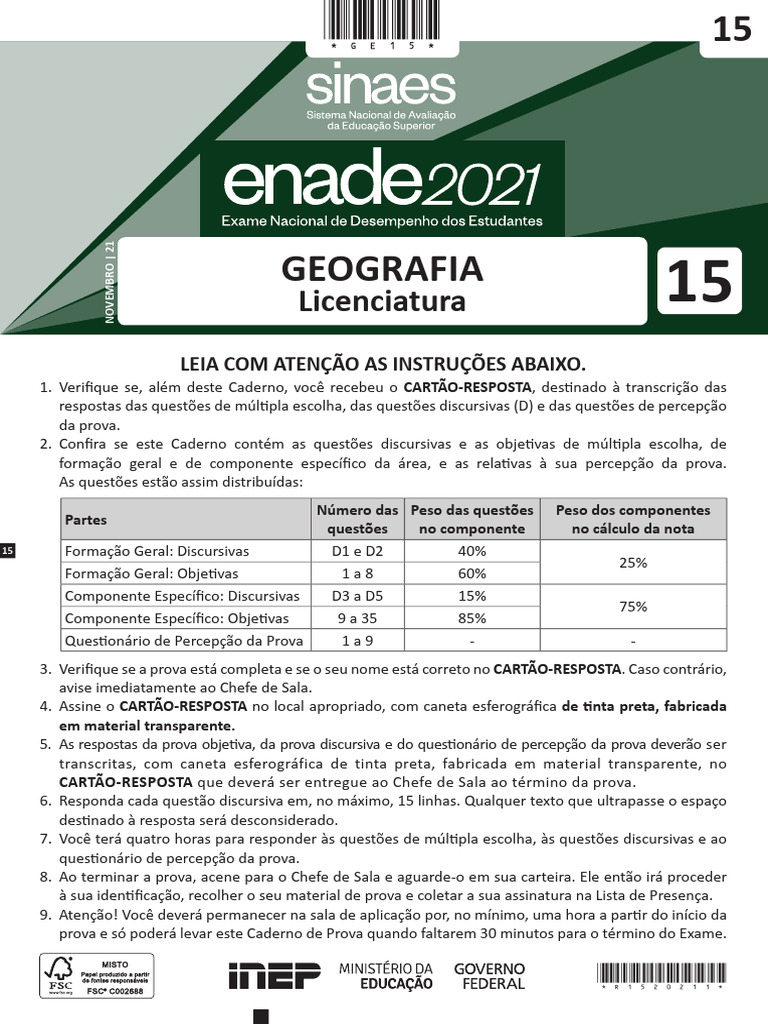 Prova Enade 2021 | PDF | Geografia | Democracia