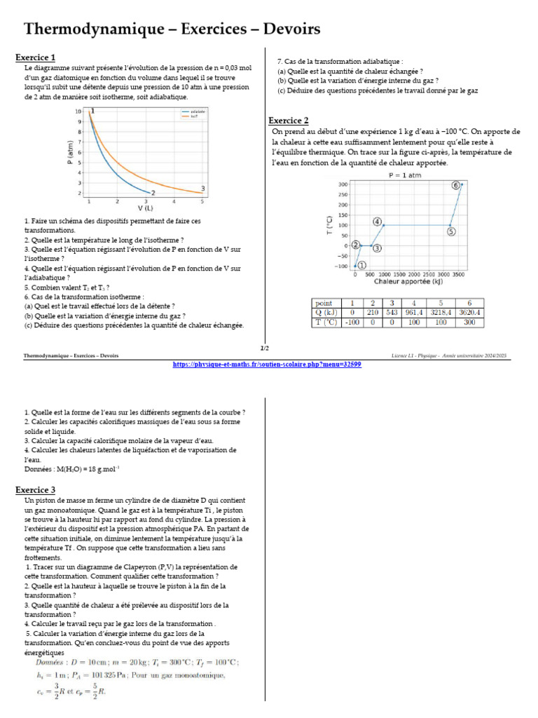 Exercices de thermodynamique détaillés | PDF | Chaleur | Capacité thermique
