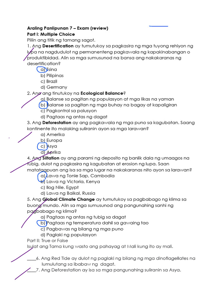 AralingPanlipunan 7 - Exam (Review) - With Answers | PDF
