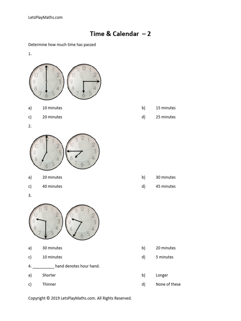 Time and Calendar Quiz for Kids | PDF