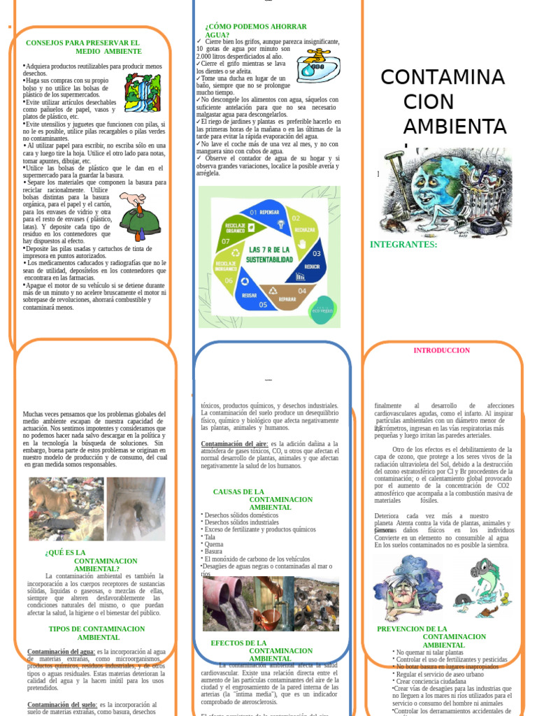 Triptico Del Medio Ambiente 10 | PDF | Contaminación | Residuos