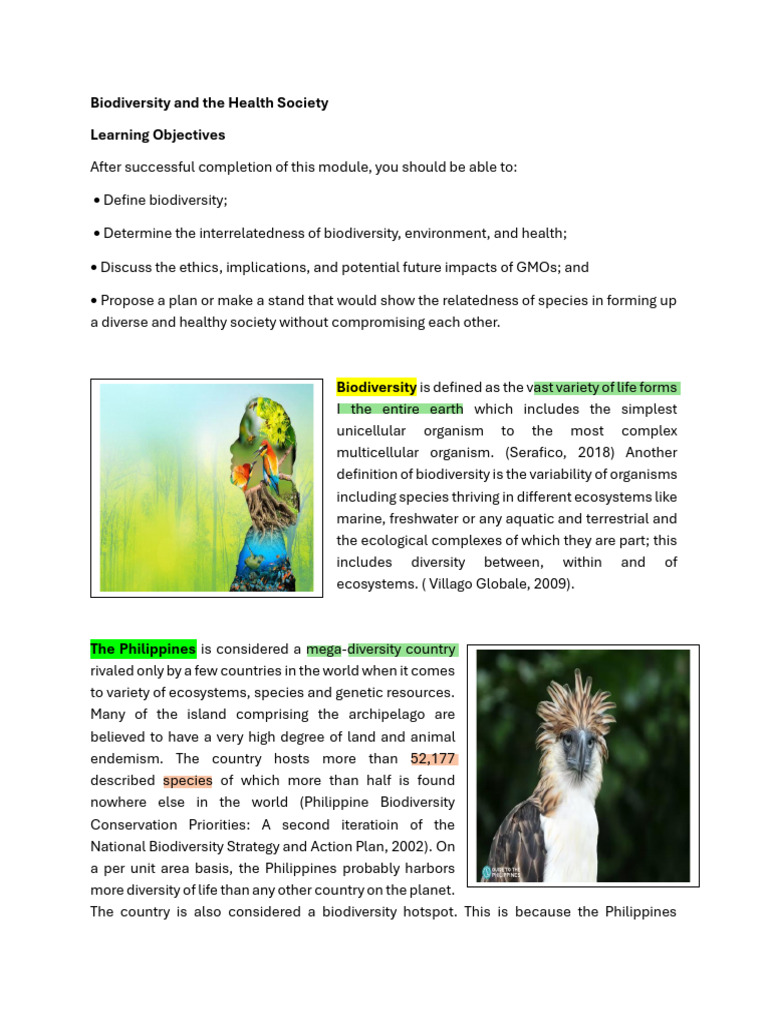 Biodiversity's Role in Health and Society | PDF | Biodiversity ...