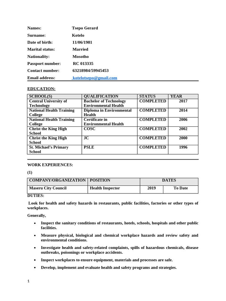 Modified CV- Kotelo | PDF | Sanitation | Wash