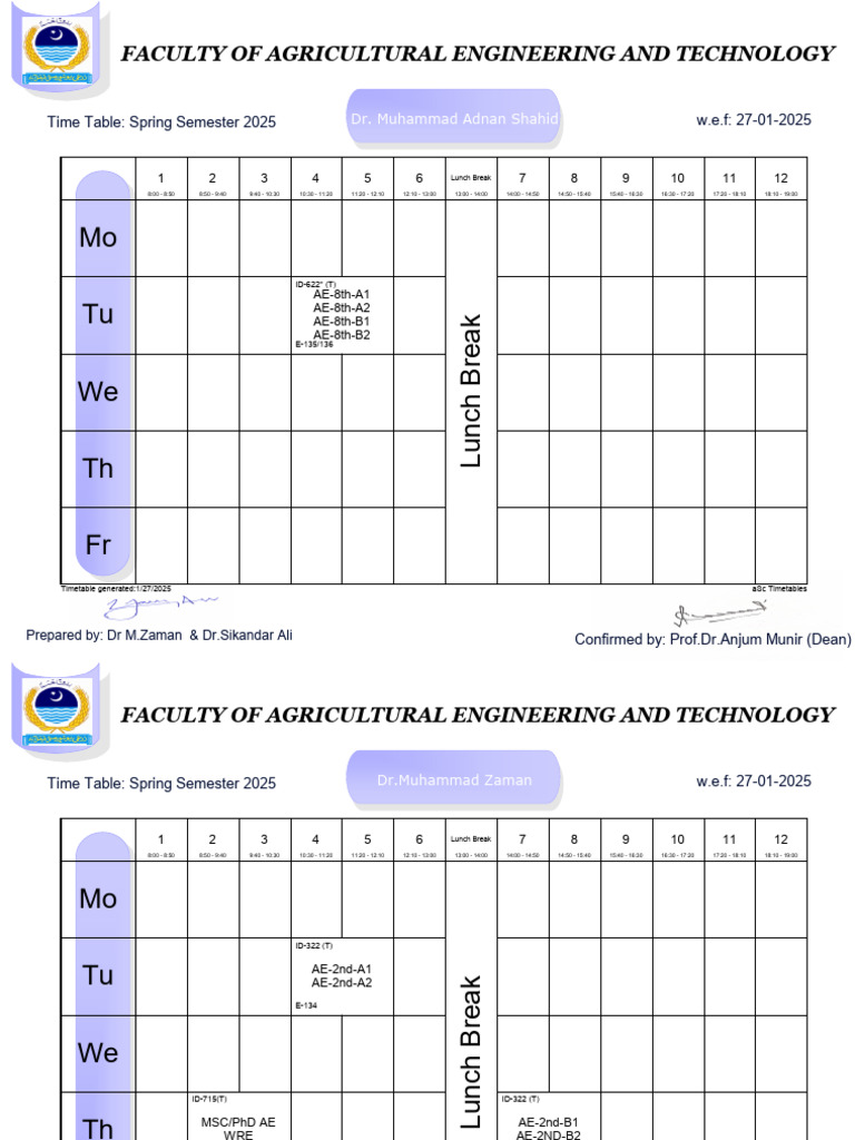 Time Table Spring 2025For Each Teacher27!12!2025 PDF