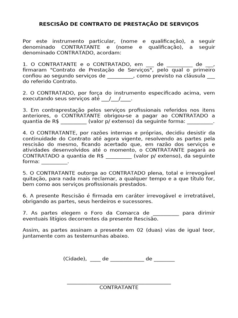 Rescisão de Contrato de Serviços | PDF