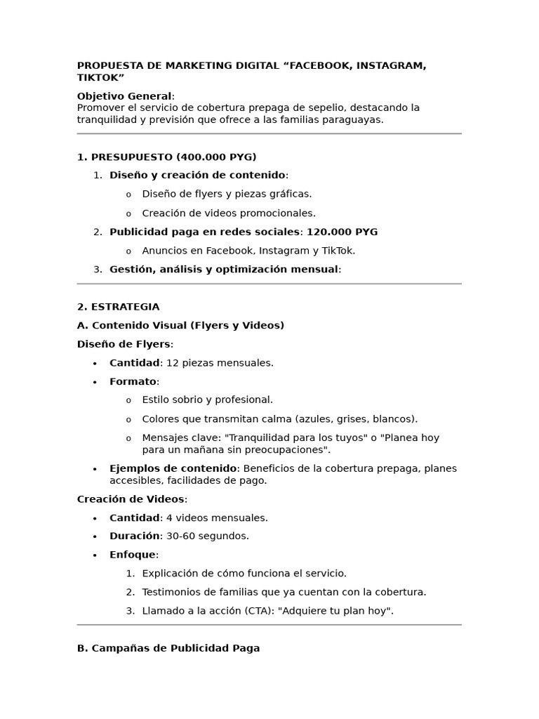 Propuesta de Marketing Digital | PDF | Publicidad digital | Facebook
