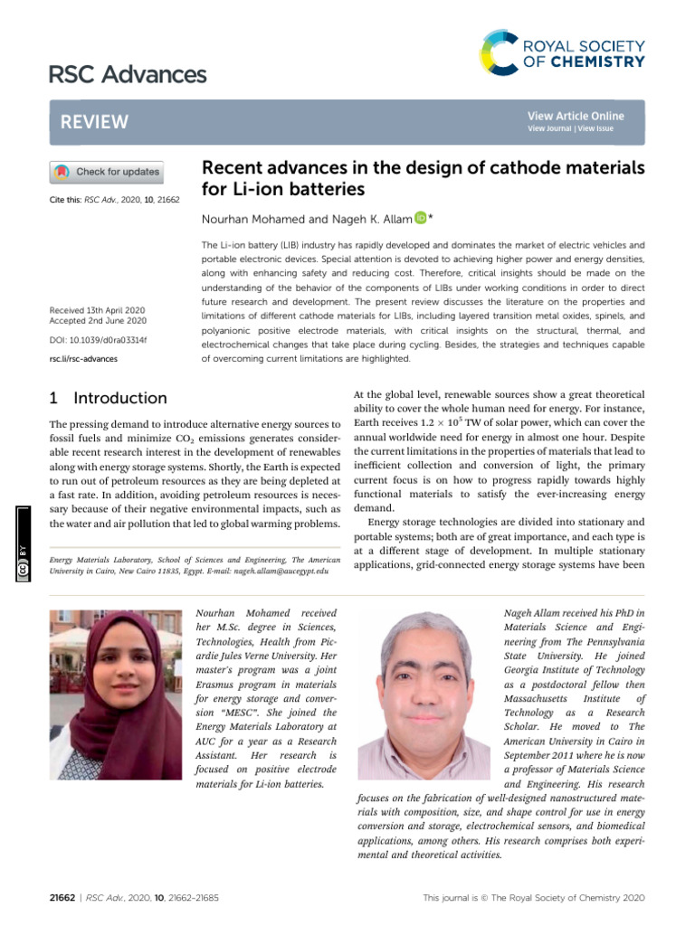RSC Advances: Review | PDF | Lithium Ion Battery | Anode