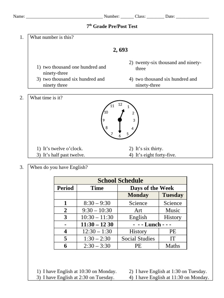 M. 1 pre-post test | PDF