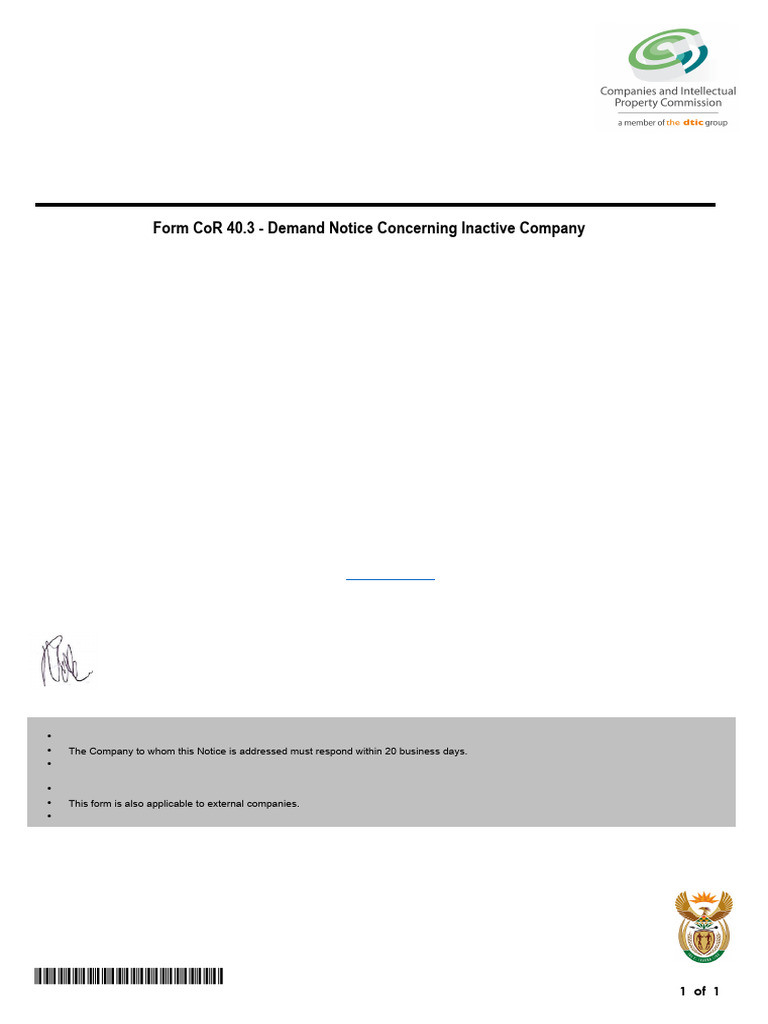 Demand Notice for Inactive Company | PDF