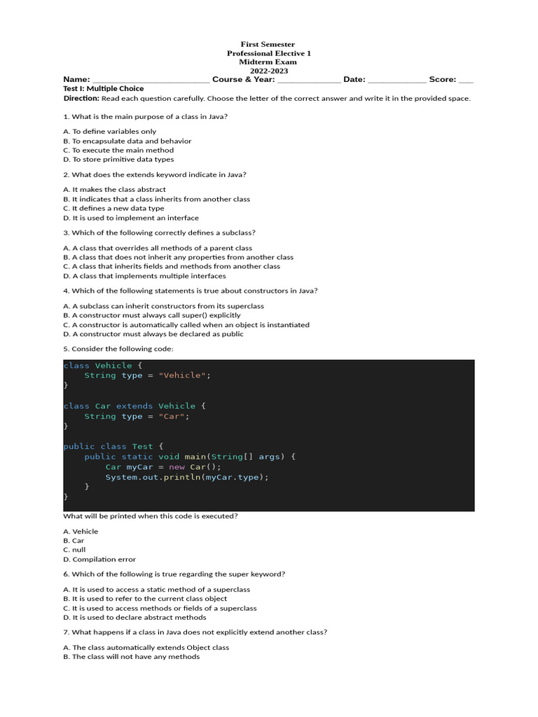 Midterm Exam OOP | PDF | Inheritance (Object Oriented Programming ...