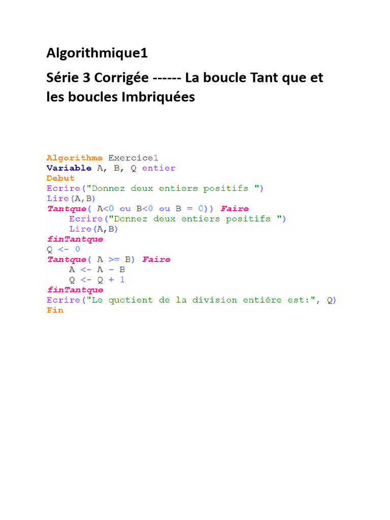 Boucles et Exercices en Algorithmique | PDF