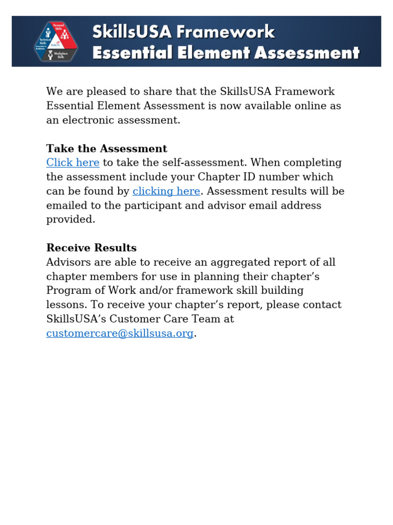SkillsUSA Online Assessment Now Live | PDF