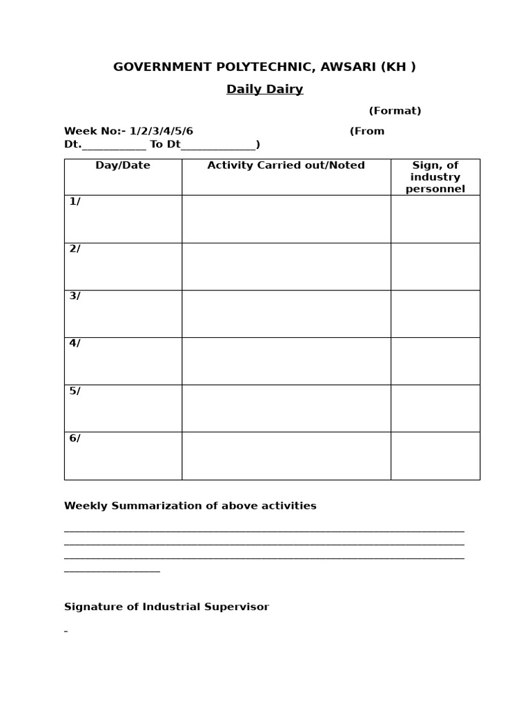 Weekly Activity Log for Polytechnic | PDF