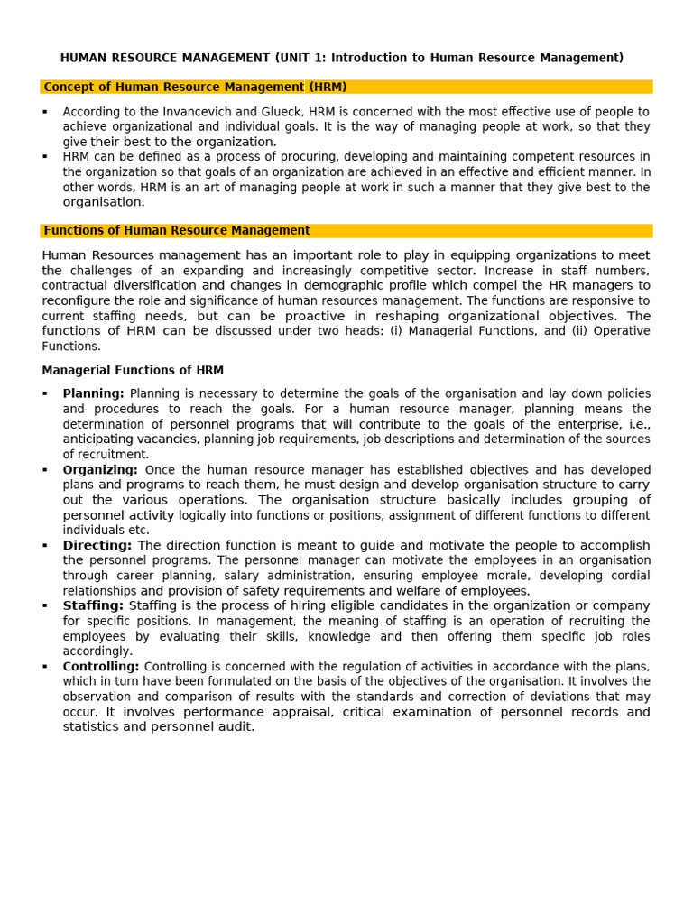 Unit 1 | PDF | Human Resource Management | Employment