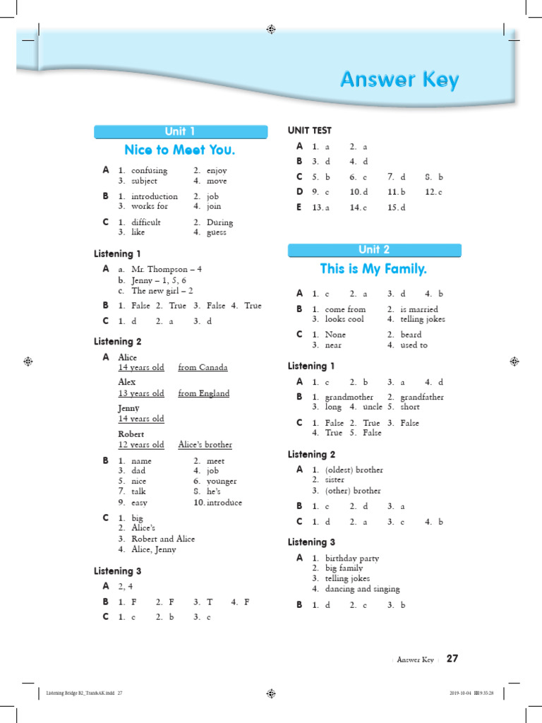Expanding Listening Skills 2 Answer Key | PDF