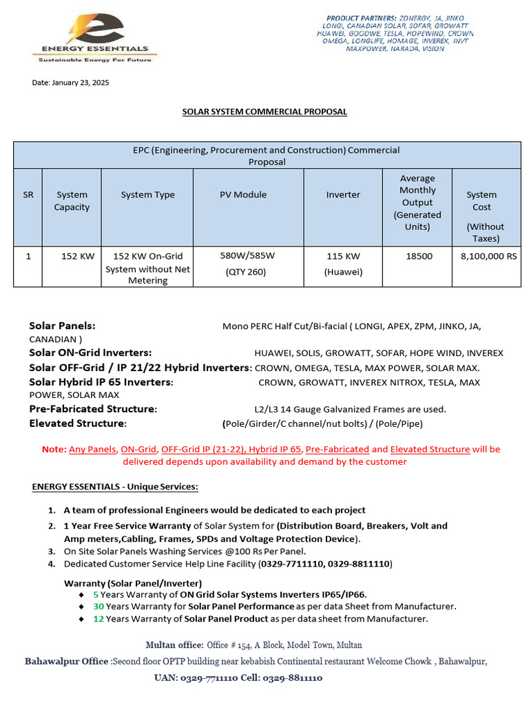 152 KW On-Grid Solar Proposal | PDF | Solar Power | Photovoltaic System