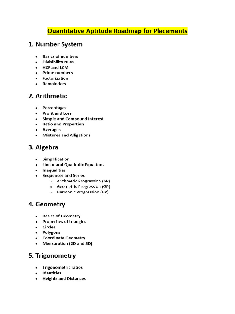Quantitative Aptitude Guide for Placements | PDF