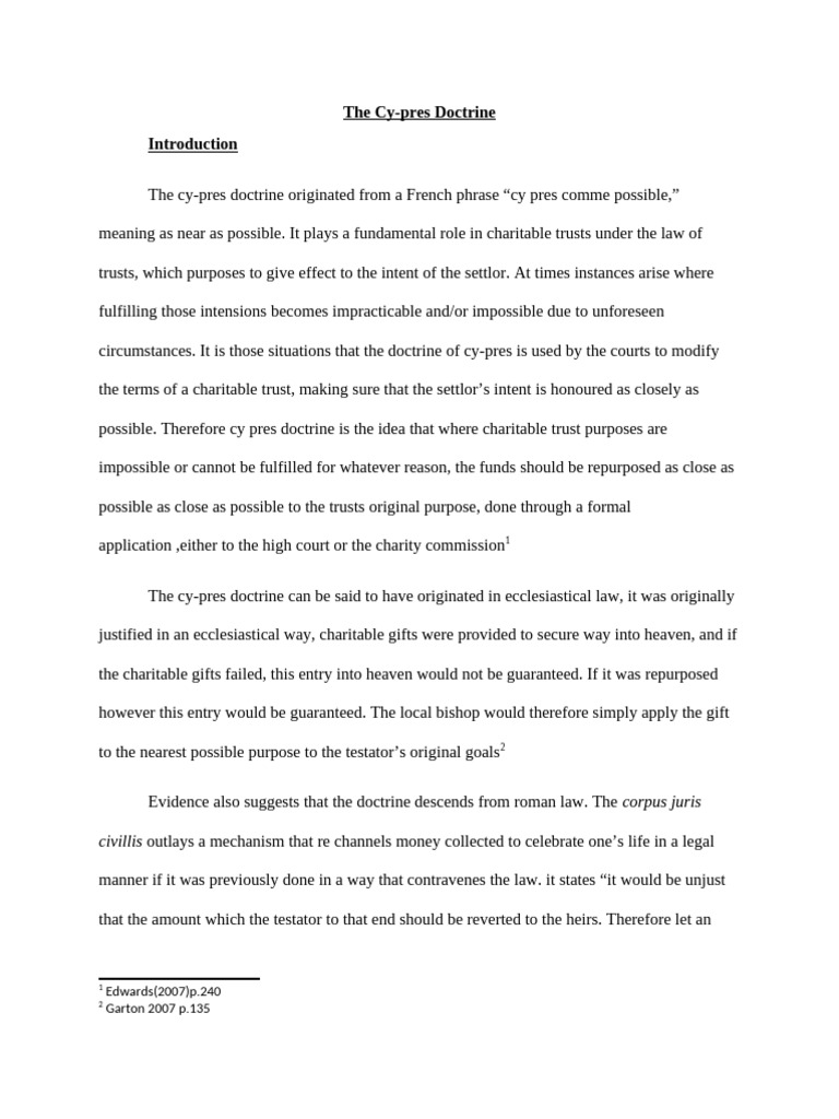 Cy-Pres Doctrine in Charitable Trusts | PDF | Inheritance | Justice