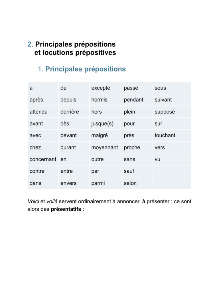Principales prépositions et locutions | PDF | Phrase | Relations ...