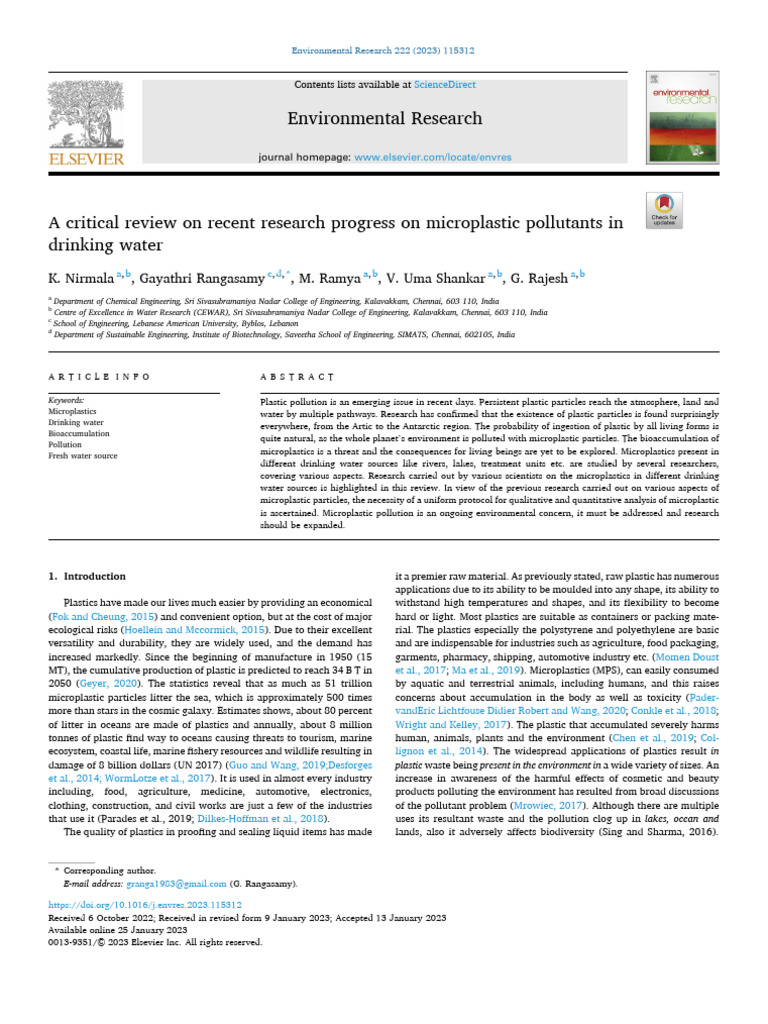 A Critical Review On Recent Research Progress On Microplastic ...