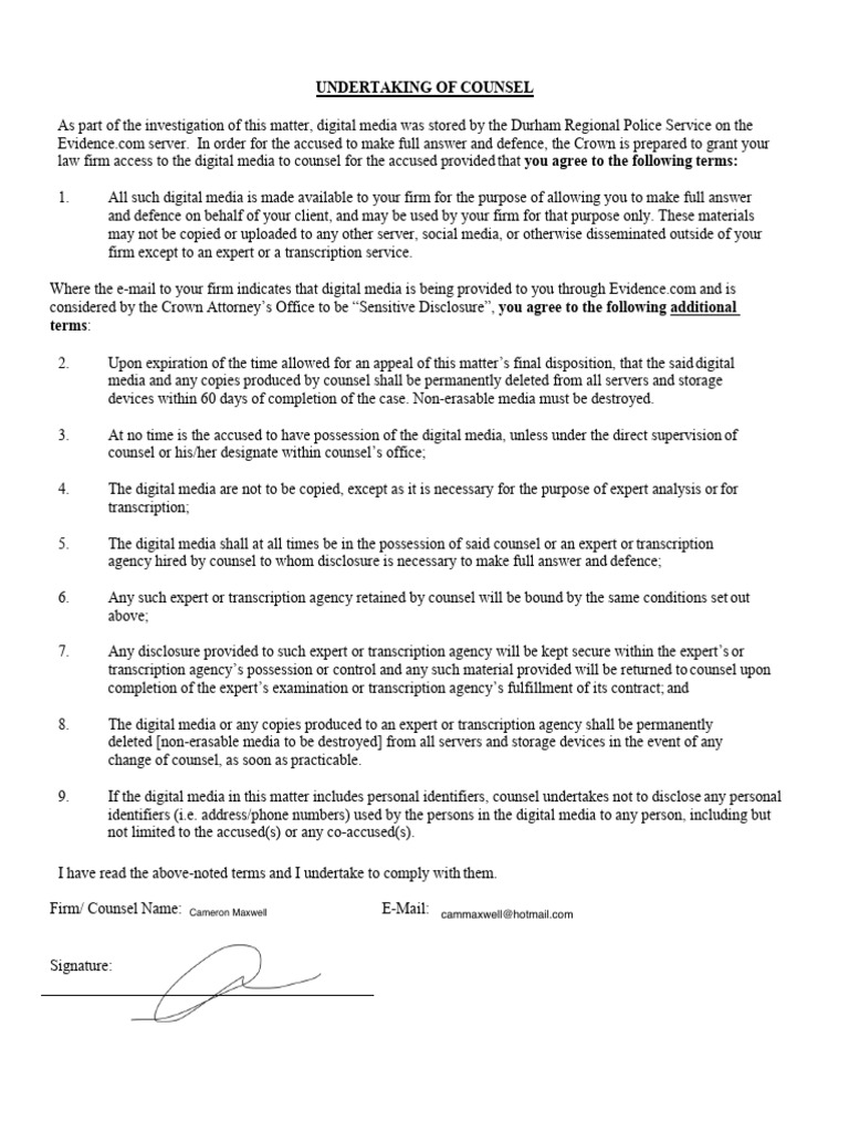 AAAA0001 - Evidence Com-Undertaking For Regular and Sensitive Materials ...