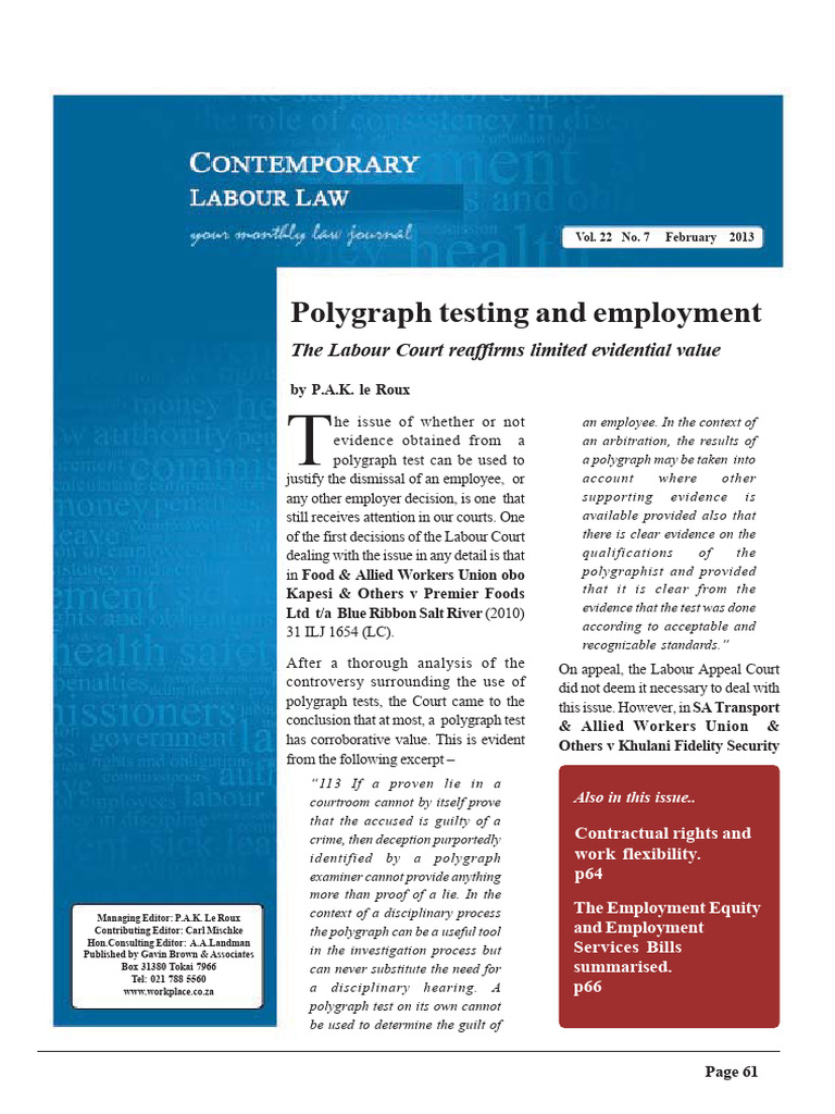 Polygraph Testing in Employment Law | PDF | Polygraph | Employment
