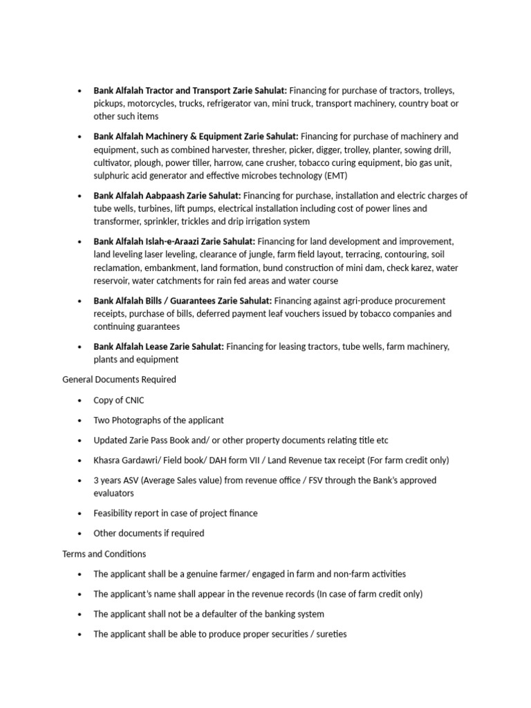 Bank Alfalah Agricultural Financing Options | PDF | Loans | Credit