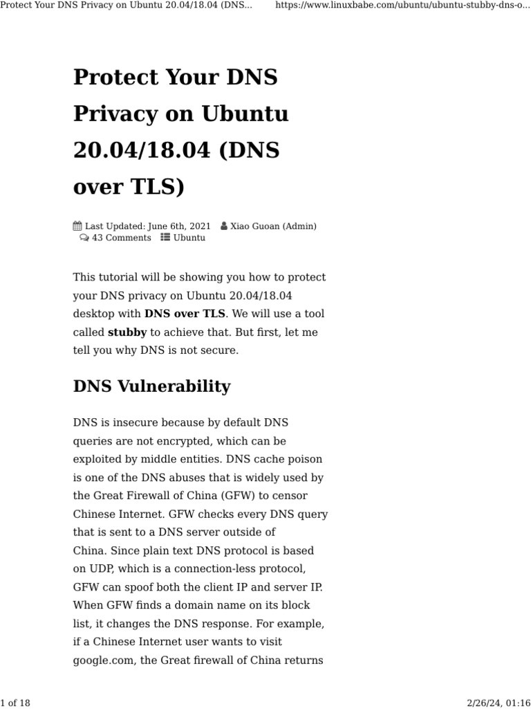 Secure DNS Privacy on Ubuntu 20.04/18.04 | PDF | Domain Name System ...