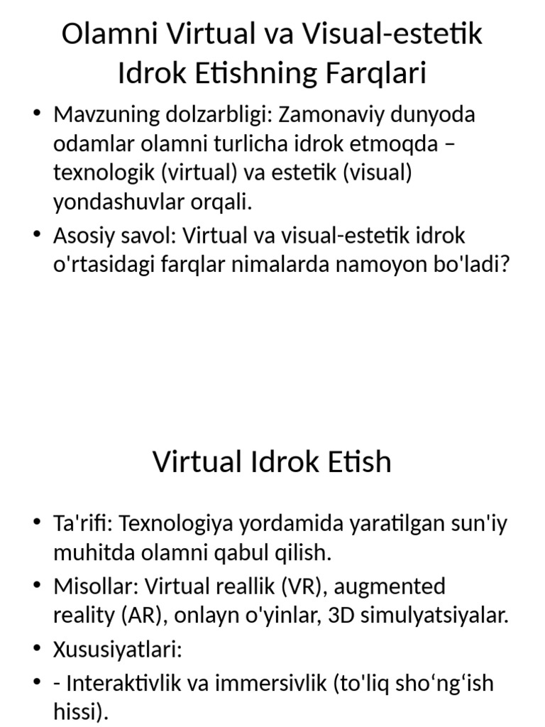 Olamni Virtual Va Visual Estetik Idrok Etish | PDF
